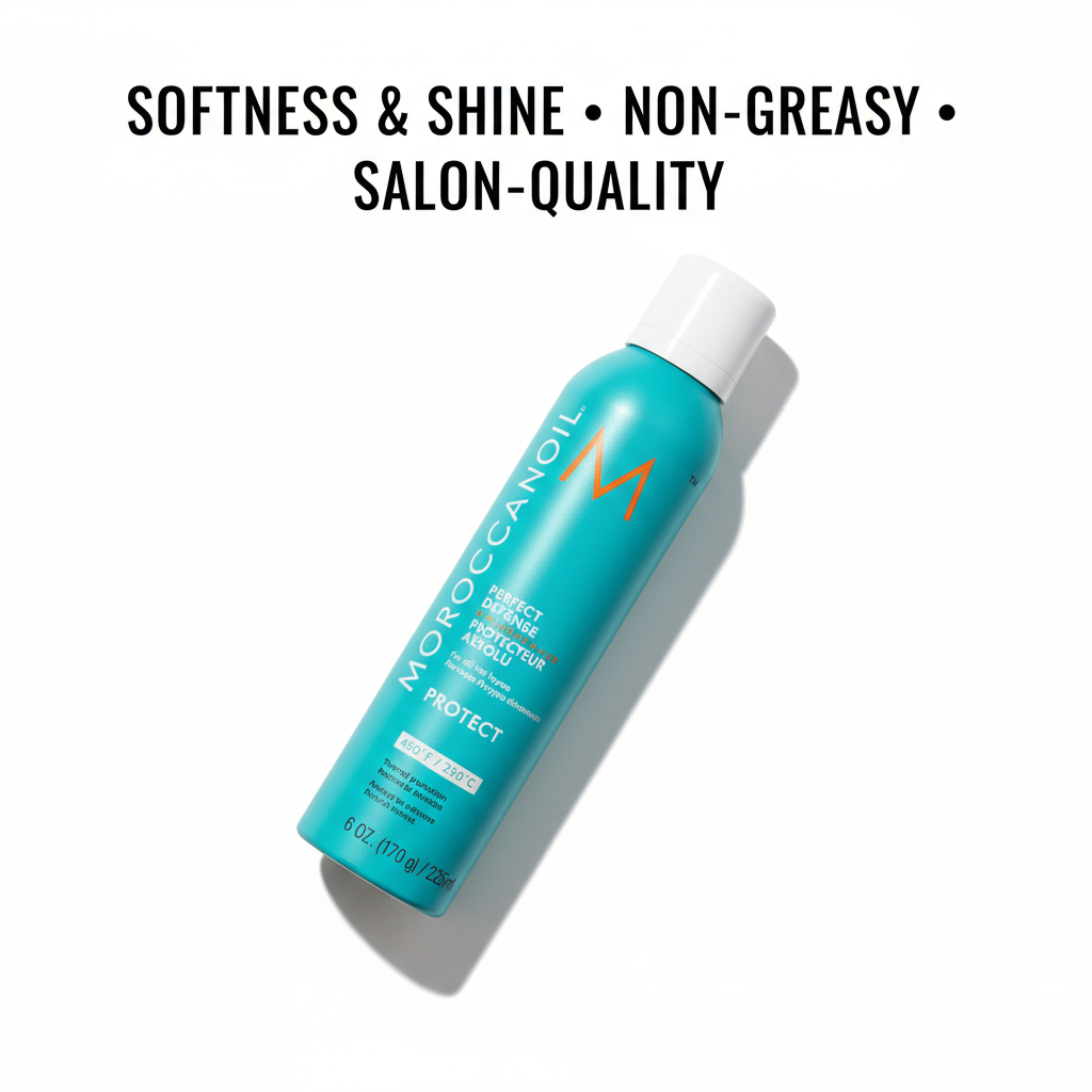 Moroccanoil Perfect Defense heat protectant spray bottle for softness shine and non-greasy salon-quality hair