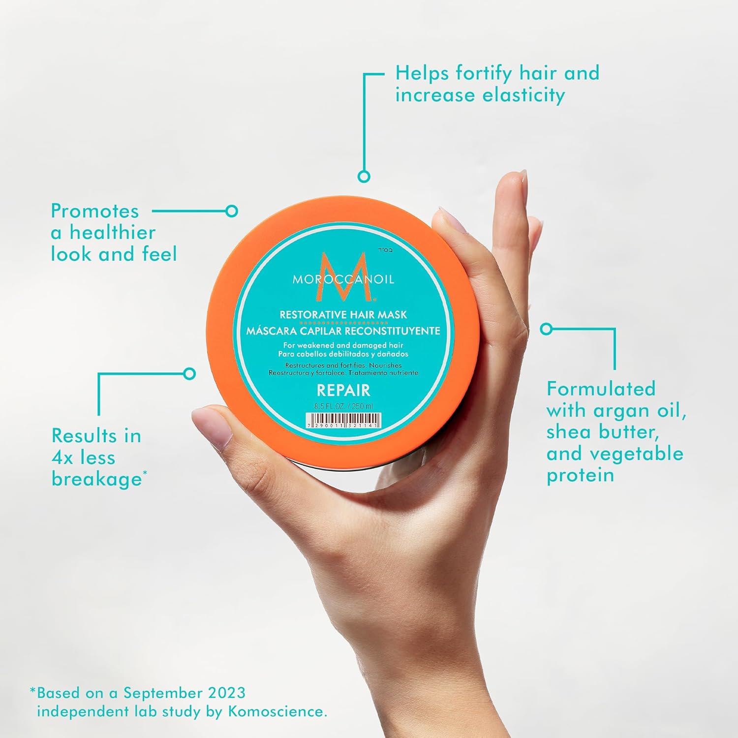 Revitalize your hair with Moroccanoil Restorative Mask 250ml, enriched with argan oil for deep nourishment.