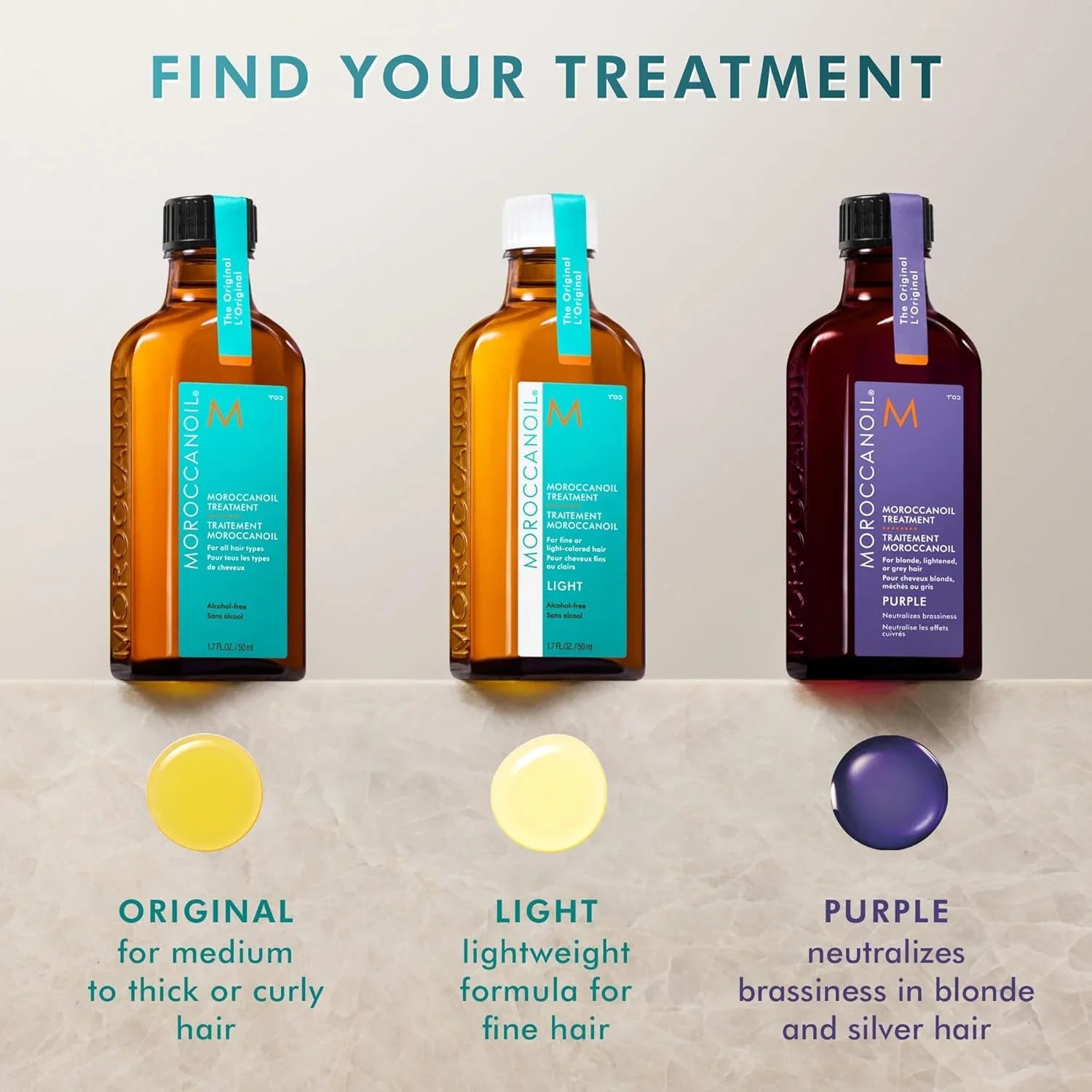 Moroccanoil Treatment Oil 100ml bottles showcasing nourishing formulas for all hair types and routines.