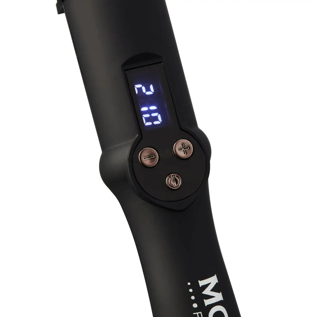 Moyoko Curl Master 25mm: Digital display showing temperature settings for hair styling.