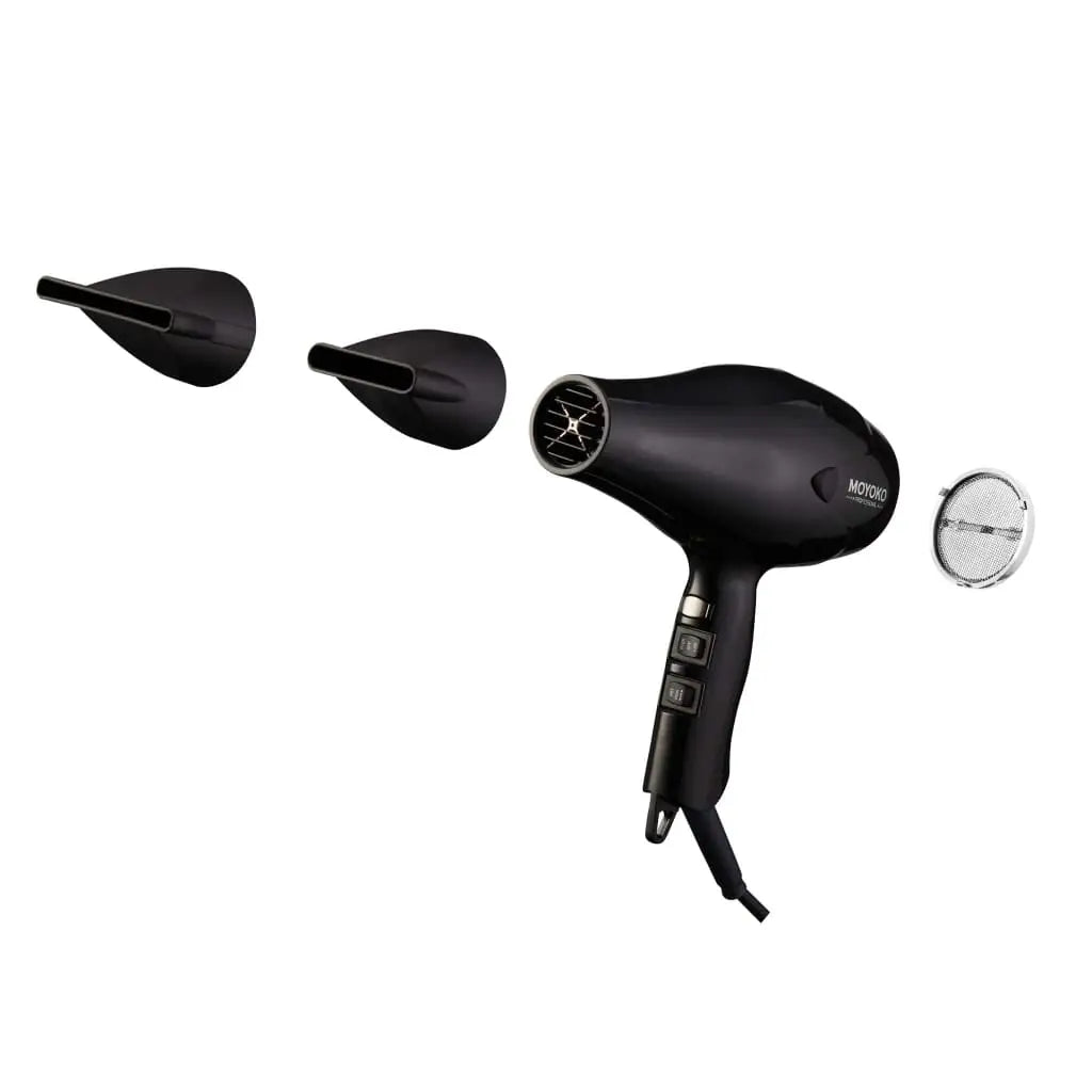 Moyoko E8 Hair Dryer: Fast Drying, Sleek Styling. Black Hairdryer with Attachments.