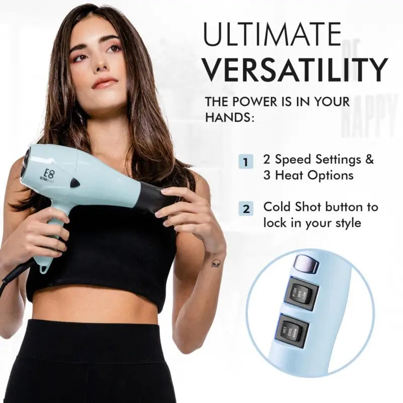 Moyoko E8 Hair Dryer: Blue, 2 Speed & 3 Heat Settings, Cold Shot Button for perfect styling!