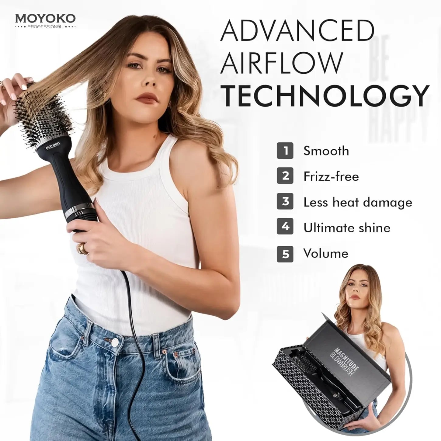 Moyoko Magnitude Blowbrush: Volumizing Hair Styler. Hair Dryer Brush, Airflow Technology.