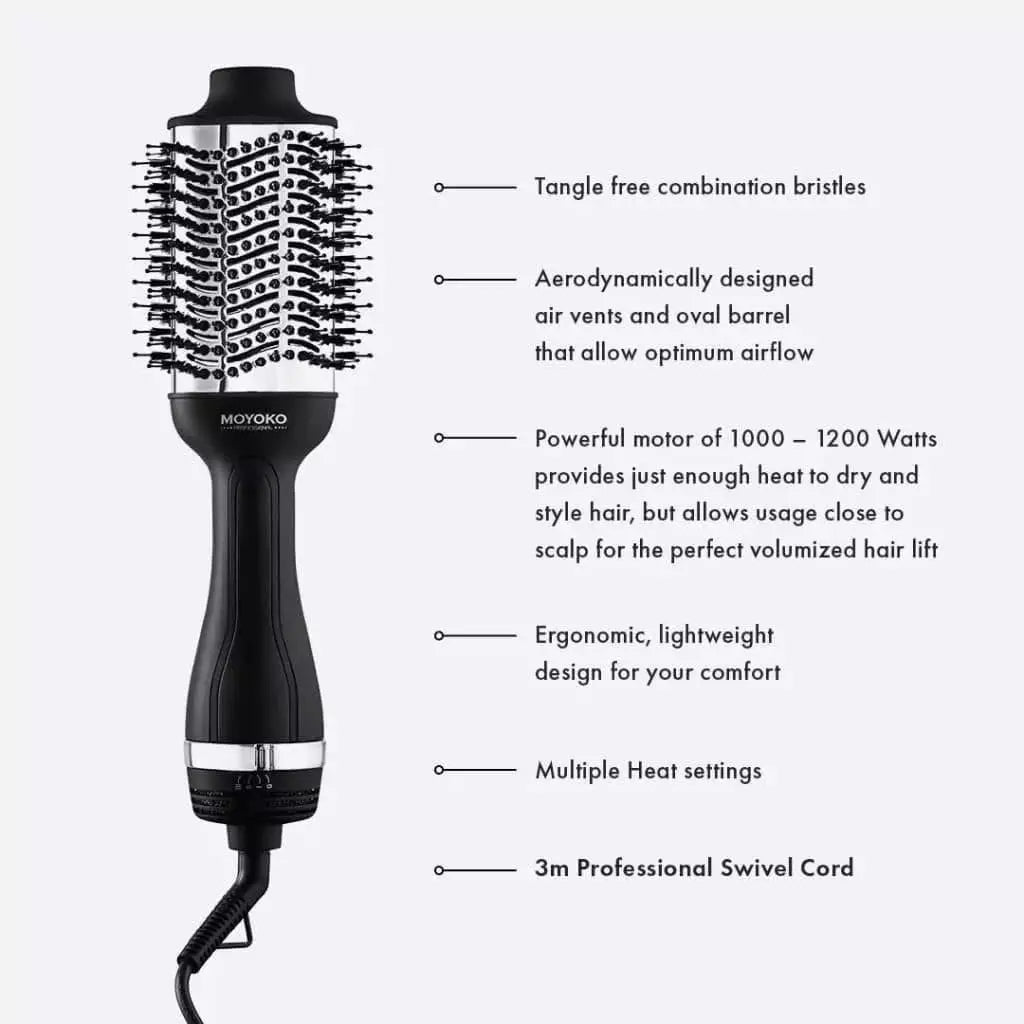 Moyoko Blow Dryer Brush - Black - Volumizing Hair Styler - Hot Air Brush