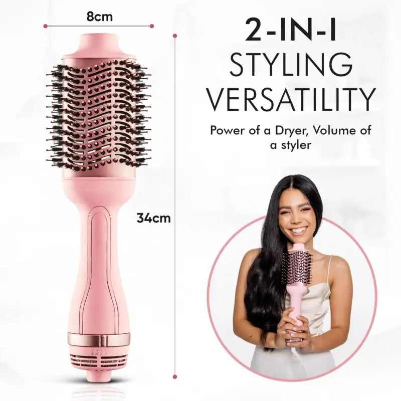 Moyoko Magnitude Pink Blow Brush: 2-in-1 Hair Dryer Brush & Volumizer. Professional Styling Tool for Salon Results