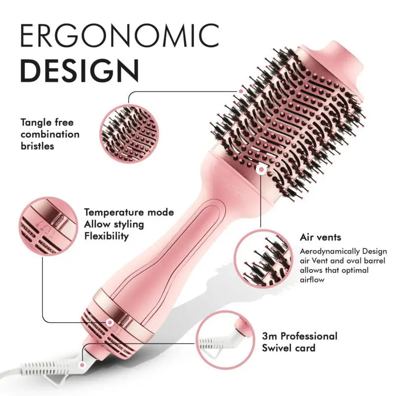 Pink Blow Dryer Brush: Volumizing Hot Air Brush for One-Step Styling & Ergonomic Design Features