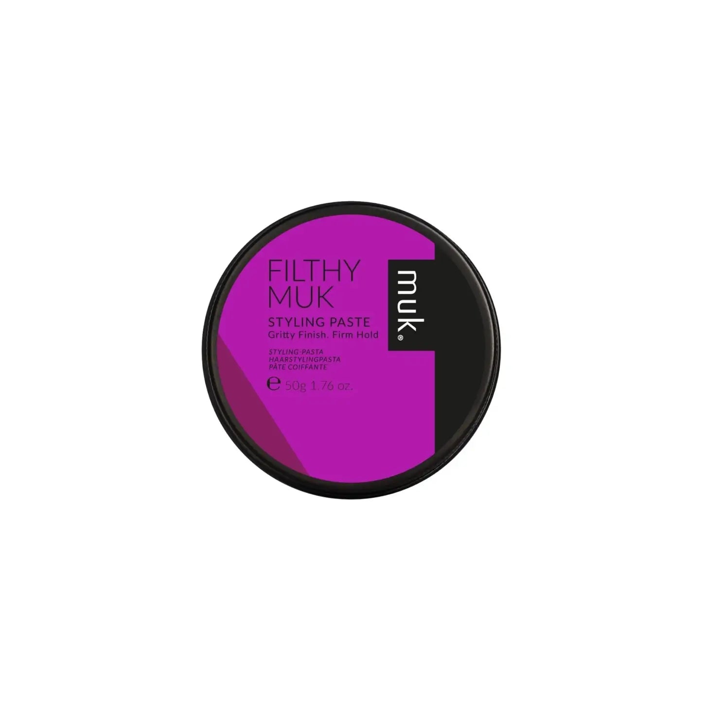 MUK Filthy Muk Styling Paste - 50g, purple and black container of hair styling paste