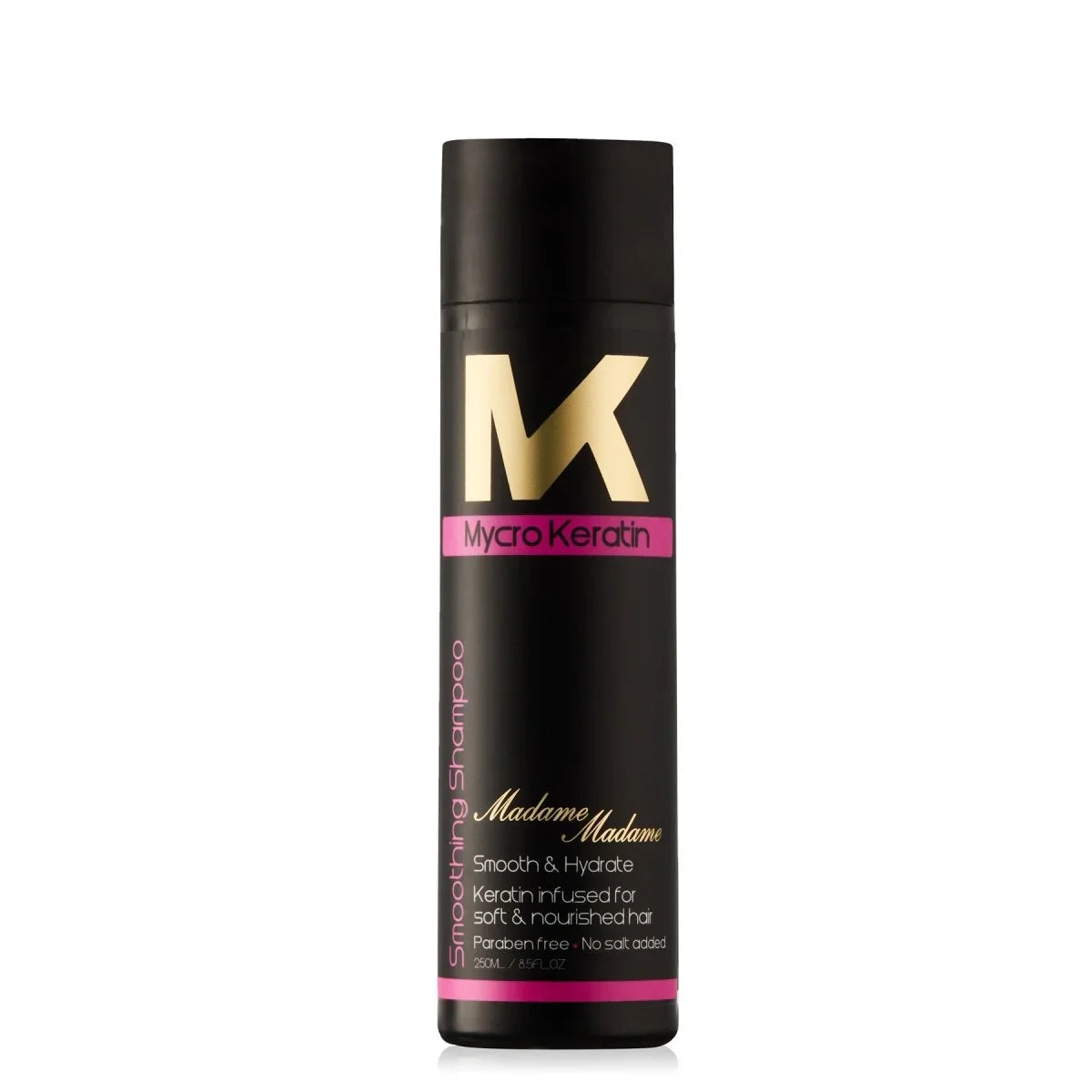 Mycro Keratin Madame Madame Shampoo 250ml for smooth, hydrated hair, free from salt and parabens. Perfect for split ends.