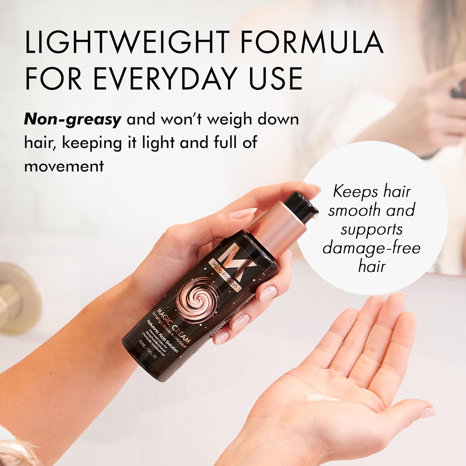 Mycro Keratin Magic Cream: Lightweight, non-greasy hair treatment for smooth, damage-free, and full-of-movement hair.