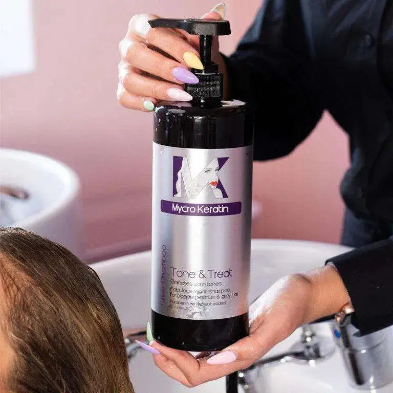 Mycro Keratin Silver Shampoo: Tone & Treat for Blonde, Platinum & Grey Hair - Color Correcting Solution