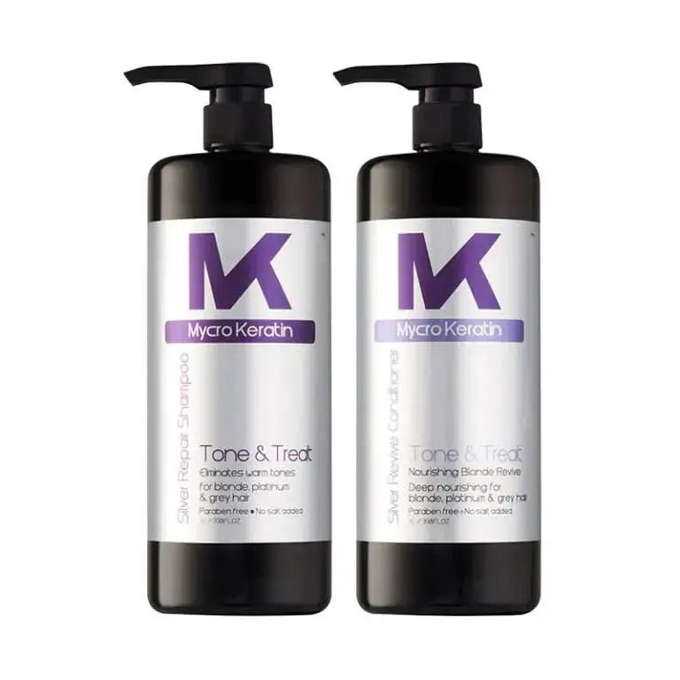 Mycro Keratin Tone & Treat Bundle: Shampoo & Conditioner for Blonde & Grey Hair