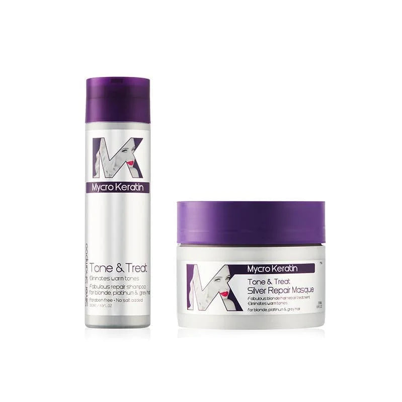 Mycro Keratin Tone & Treat: Silver Shampoo & Masque for Blonde Hair | Purple Shampoo | Hair Care Set