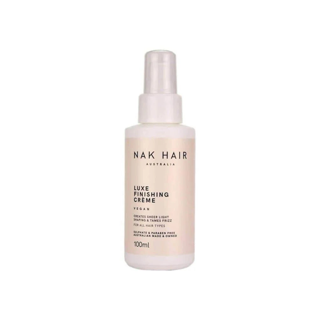 Bottle of NAK Luxe Finishing Creme 100ml, a premier vegan hair product from Australia