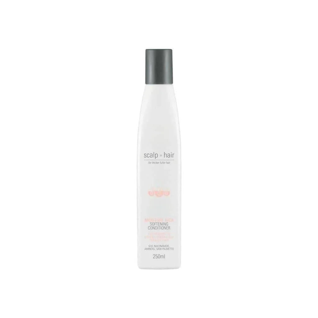 Nak Moisture Rich Conditioner 250ml, white bottle with gray cap, scalp and hair softening