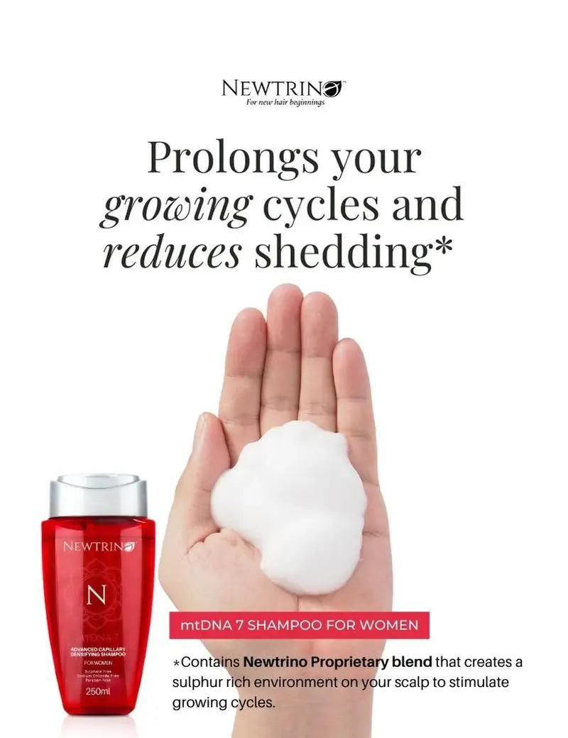 Newtrino 250ml Womens mt7 DNA Shampoo Sulfate/Sodium Chloride Free nourishes hair while being gentle and effective.