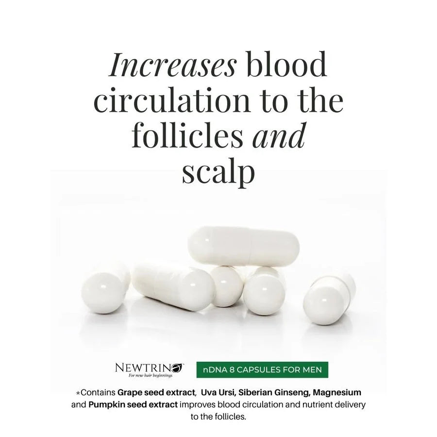 Newtrino nDNA 8 Capsules for Men: Hair Growth Supplement for Thicker Hair & Reduced Hair Loss. Vitamins with Grape Seed Extract, Ginseng