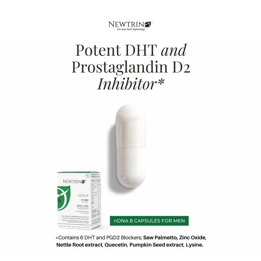 Newtrino nDNA 8 Hair Loss Capsules for Men - DHT Blocker, Prostaglandin D2 Inhibitor - Natural Hair Growth Treatment