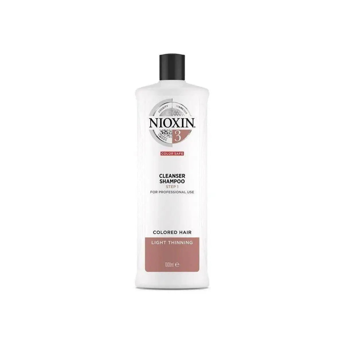 Bottle of Nioxin System 3 Cleanser Shampoo 1000ml for thin-looking, colored hair