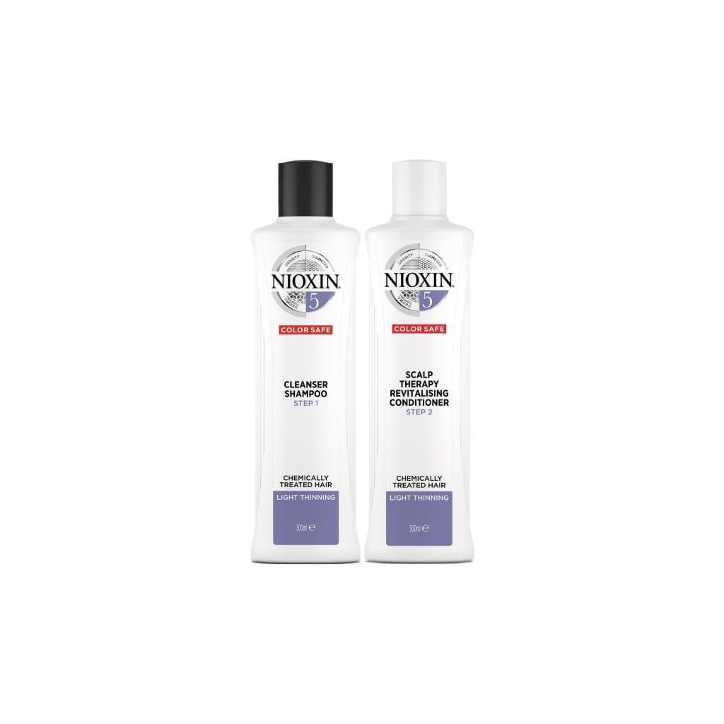 Nioxin System 5 Shampoo Conditioner for Chemically Treated Hair & Light Thinning. Cleanser & Scalp Therapy Bundle