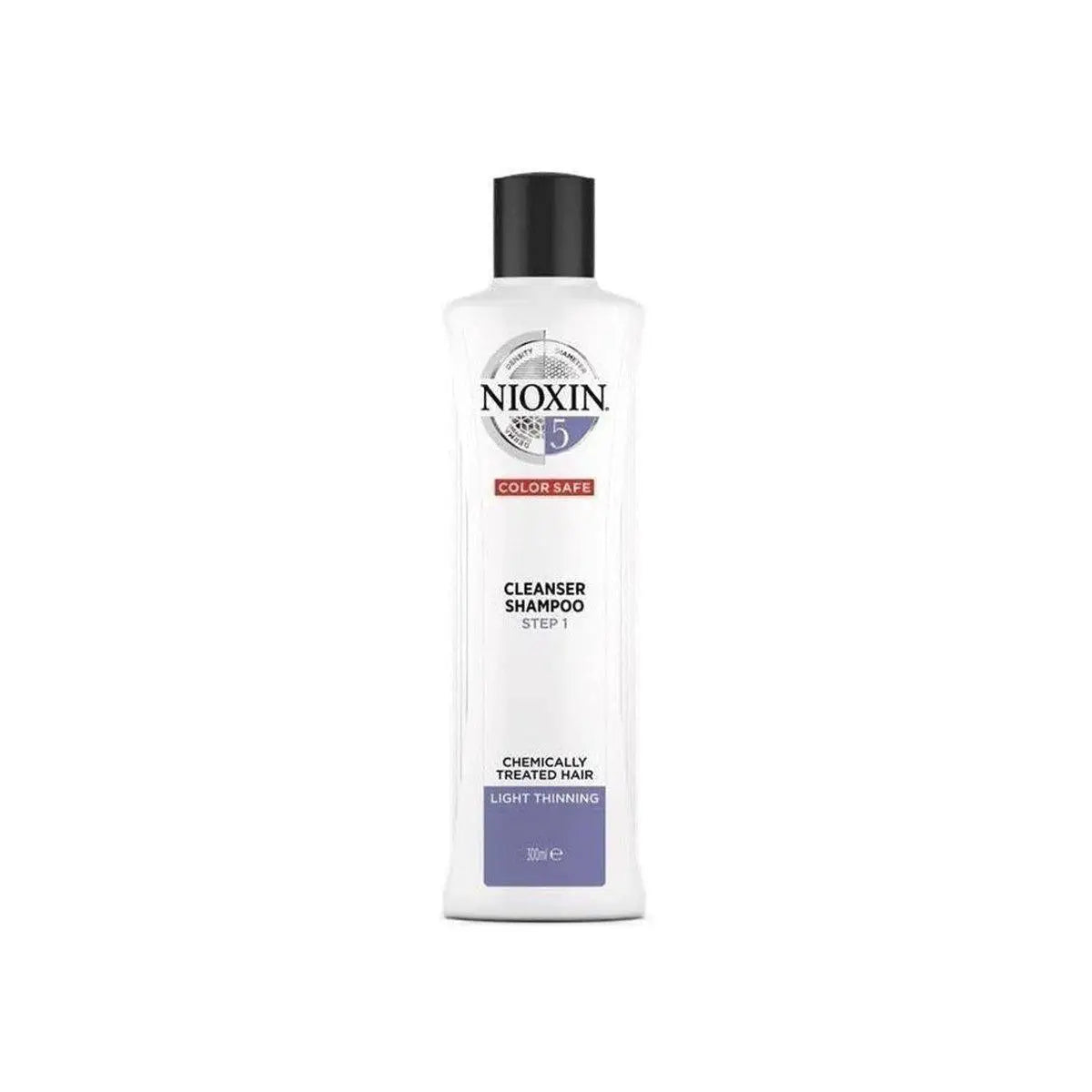 White bottle of Nioxin System 5 Cleanser Shampoo 300ml for chemically treated hair