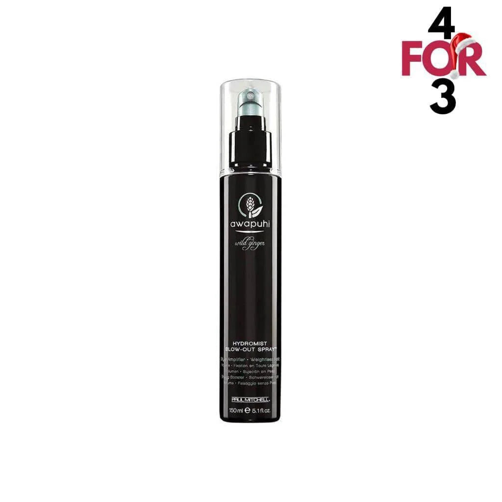 Black spray bottle of Paul Mitchell Awapuhi Wild Ginger Hydromist Blow-Out Spray