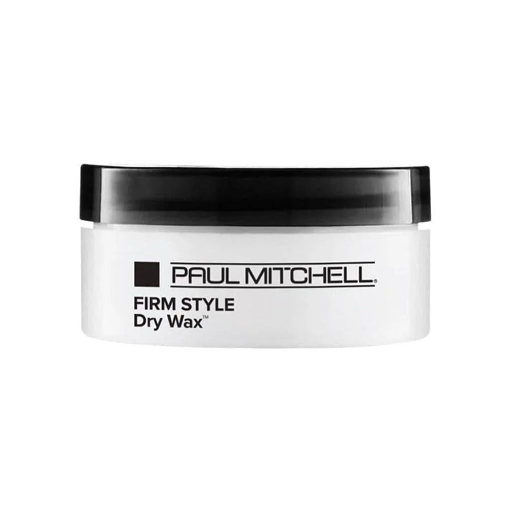 White container of Paul Mitchell Dry Wax 50g, Firm Style hair product for all-day hold