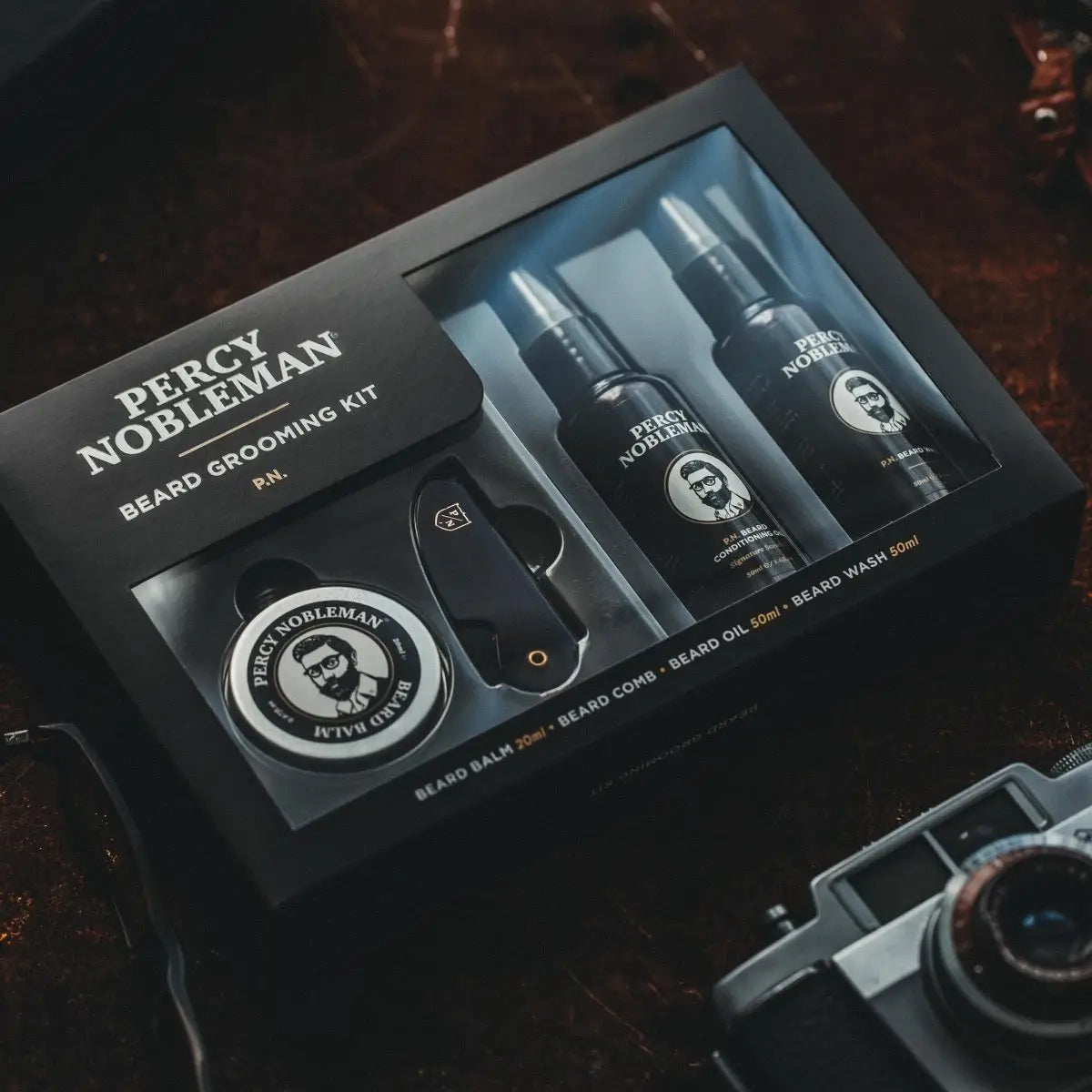 Percy Nobleman Beard Grooming Kit: Oil, Balm, Wash & Comb. Gift Set for Men's Beard Care & Styling.