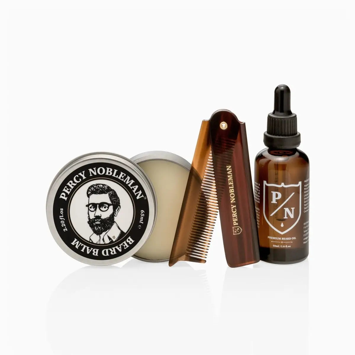 Percy Nobleman Beard Care Kit: Beard Balm, Oil, Comb. Men's Grooming Set. Quality Beard Products for the Discerning Gentleman.