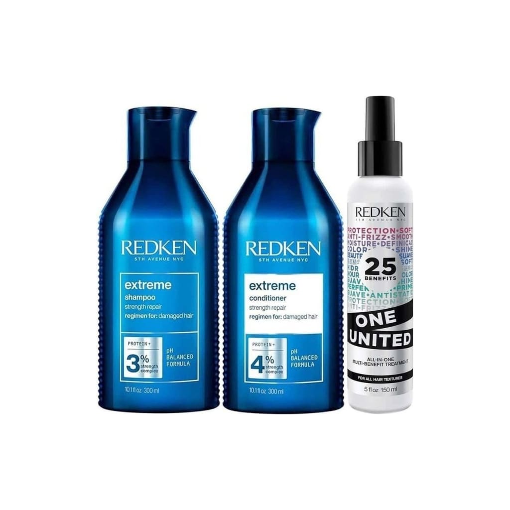 Redken Extreme Gift Set includes shampoo, conditioner, and spray treatment for hair care