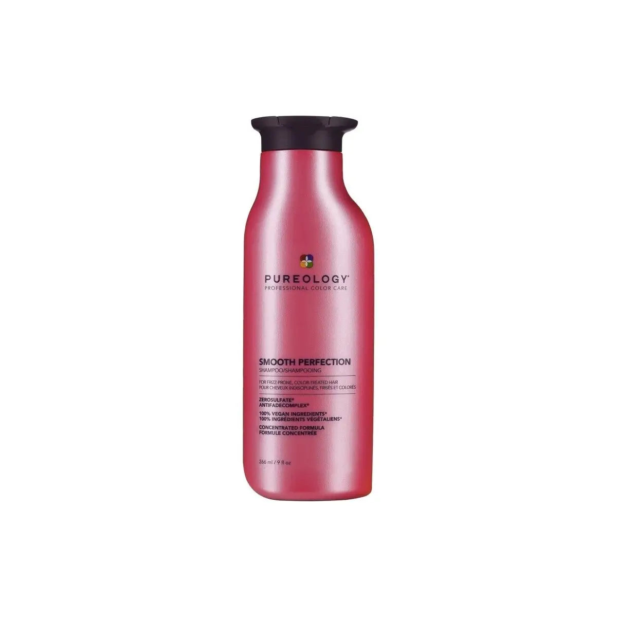 Pink bottle of Pureology Smooth Perfection Shampoo - 266ml for color-treated hair