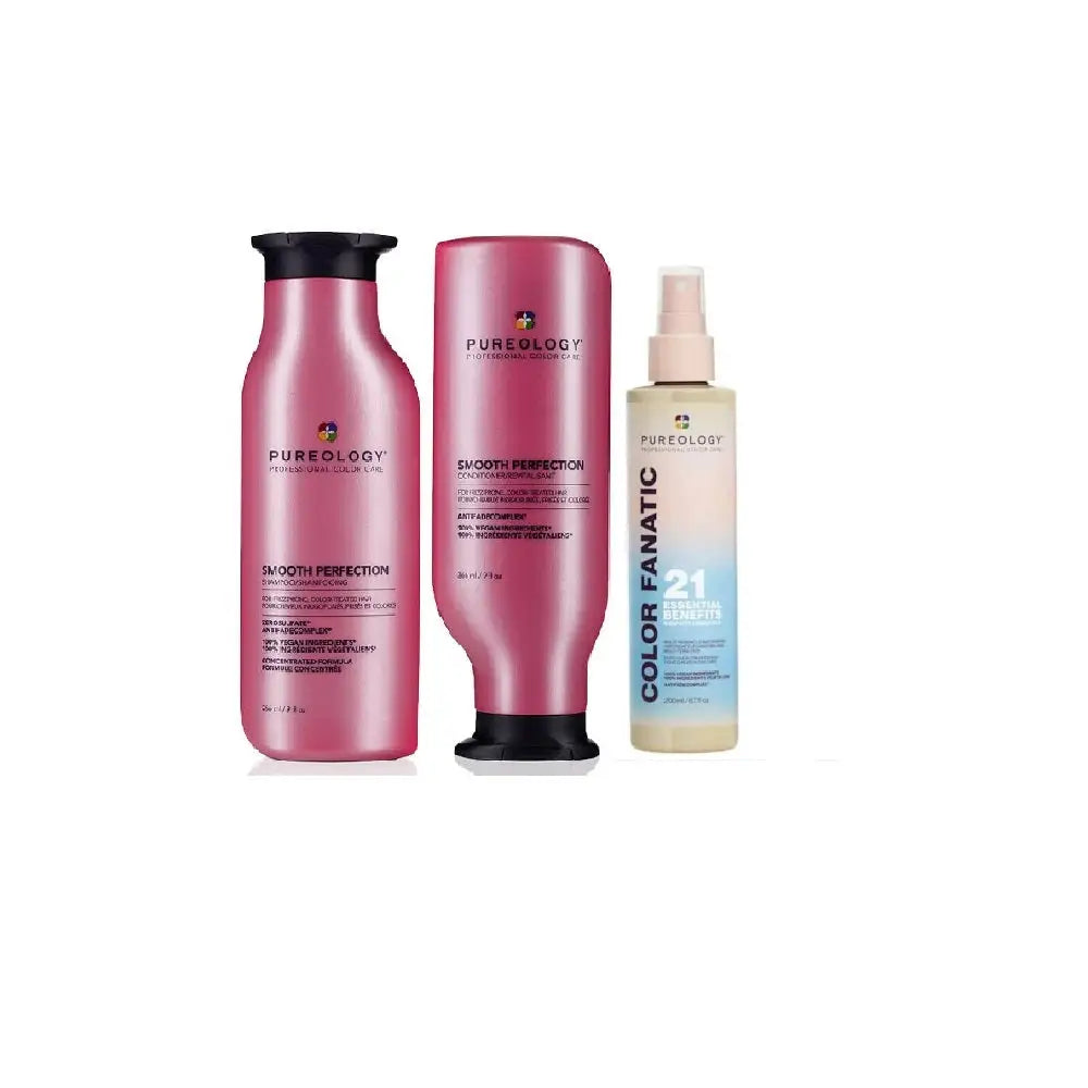 Pureology Smooth Perfection Trio: Shampoo, Conditioner & Color Fanatic. Frizz Control Hair Care Kit