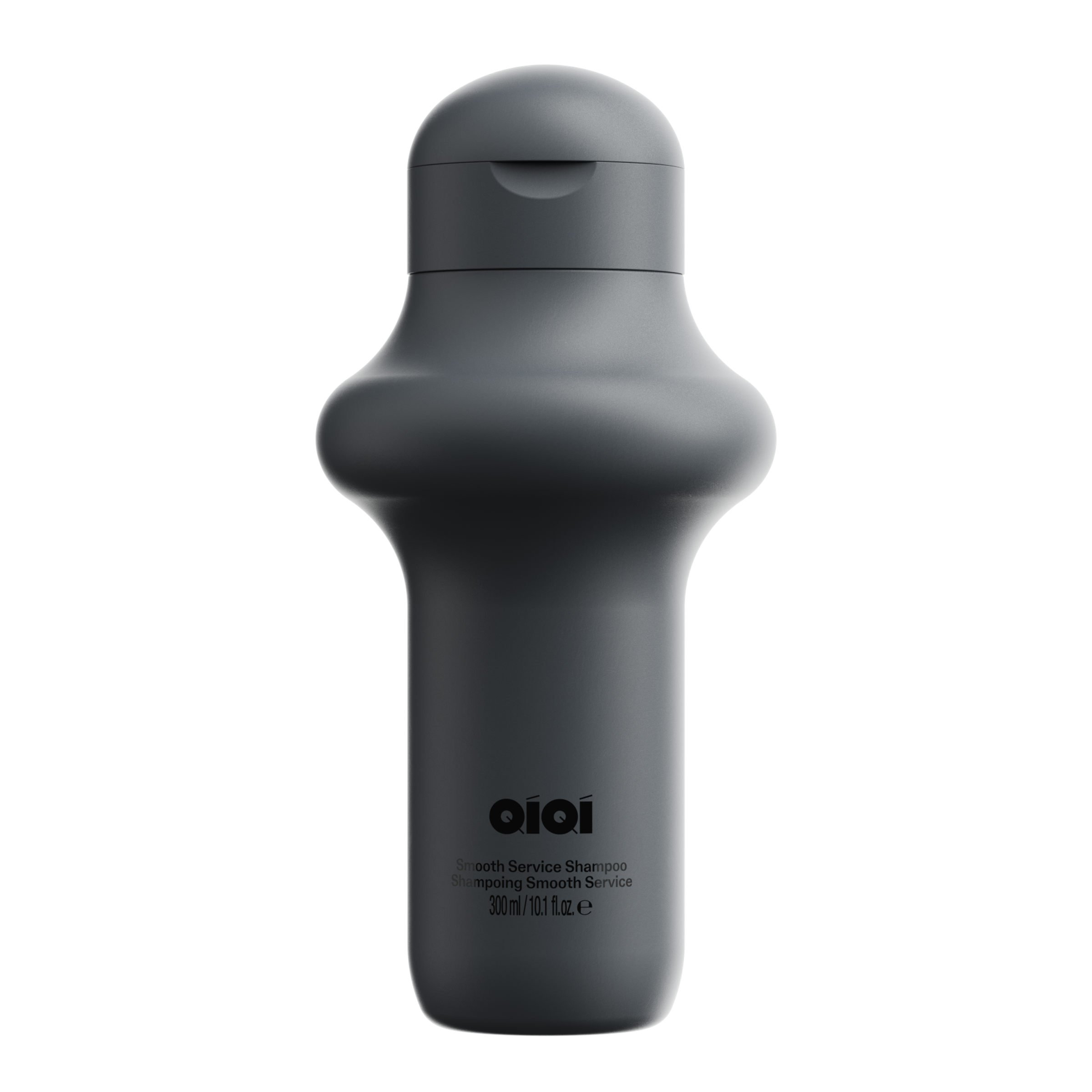 QiQi Smooth Service Shampoo 300ml in a dark grey bottle, front view