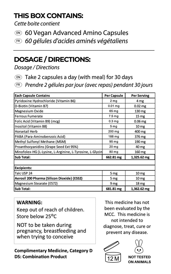 Quick Grow Amino Capsules for Women - Hair Growth Supplement 60 Capsules