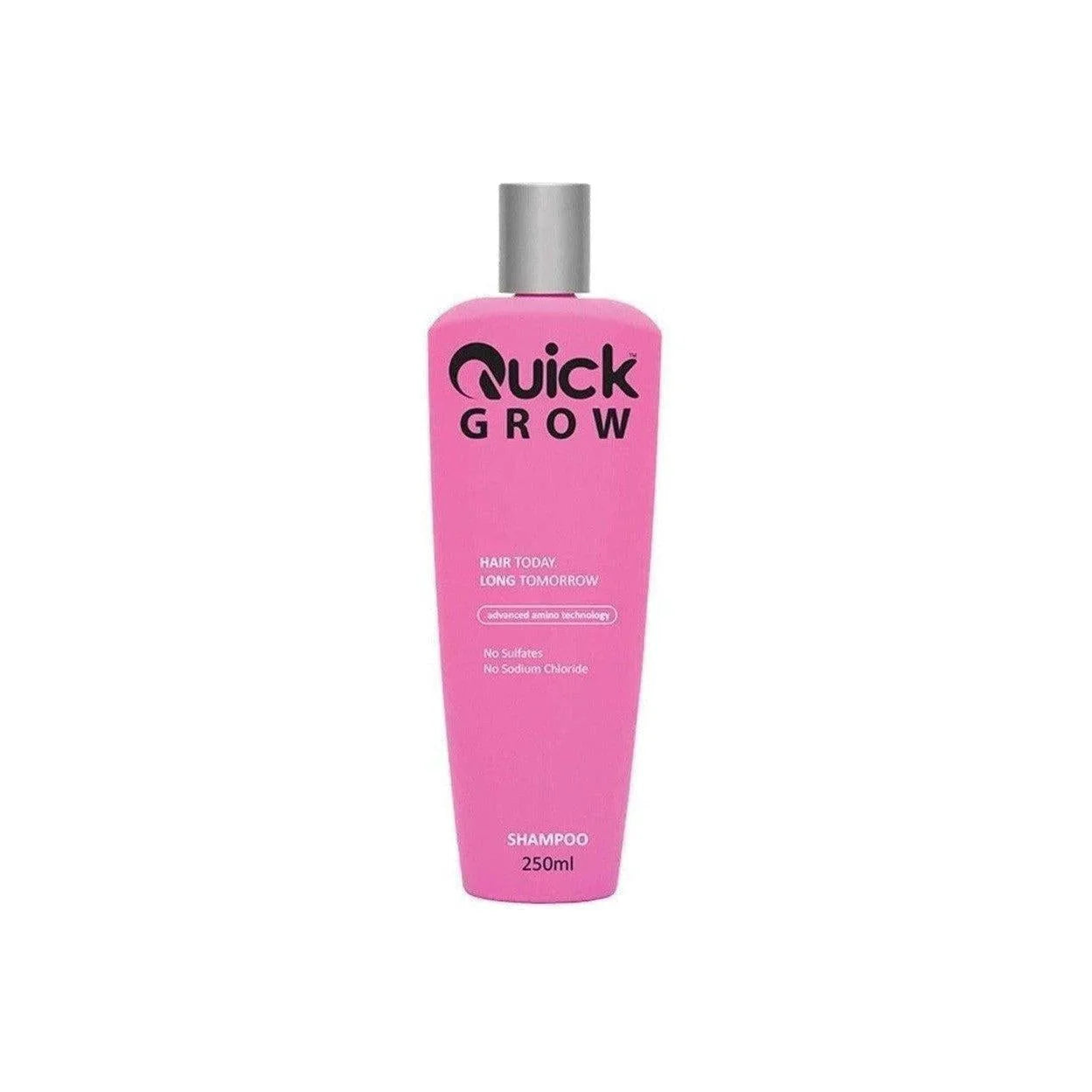 Pink bottle of Quick Grow Shampoo 250ml Sulfate/Sodium Chloride Free for hair growth