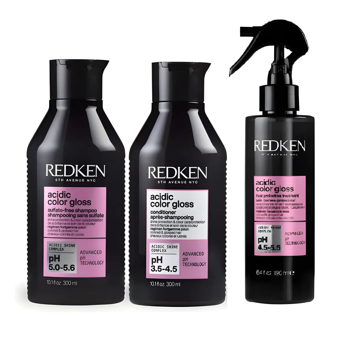 Redken Acidic Gloss: Shampoo, Conditioner & Heat Protection Spray Bundle. Color Safe, Shine Enhancing Hair Care