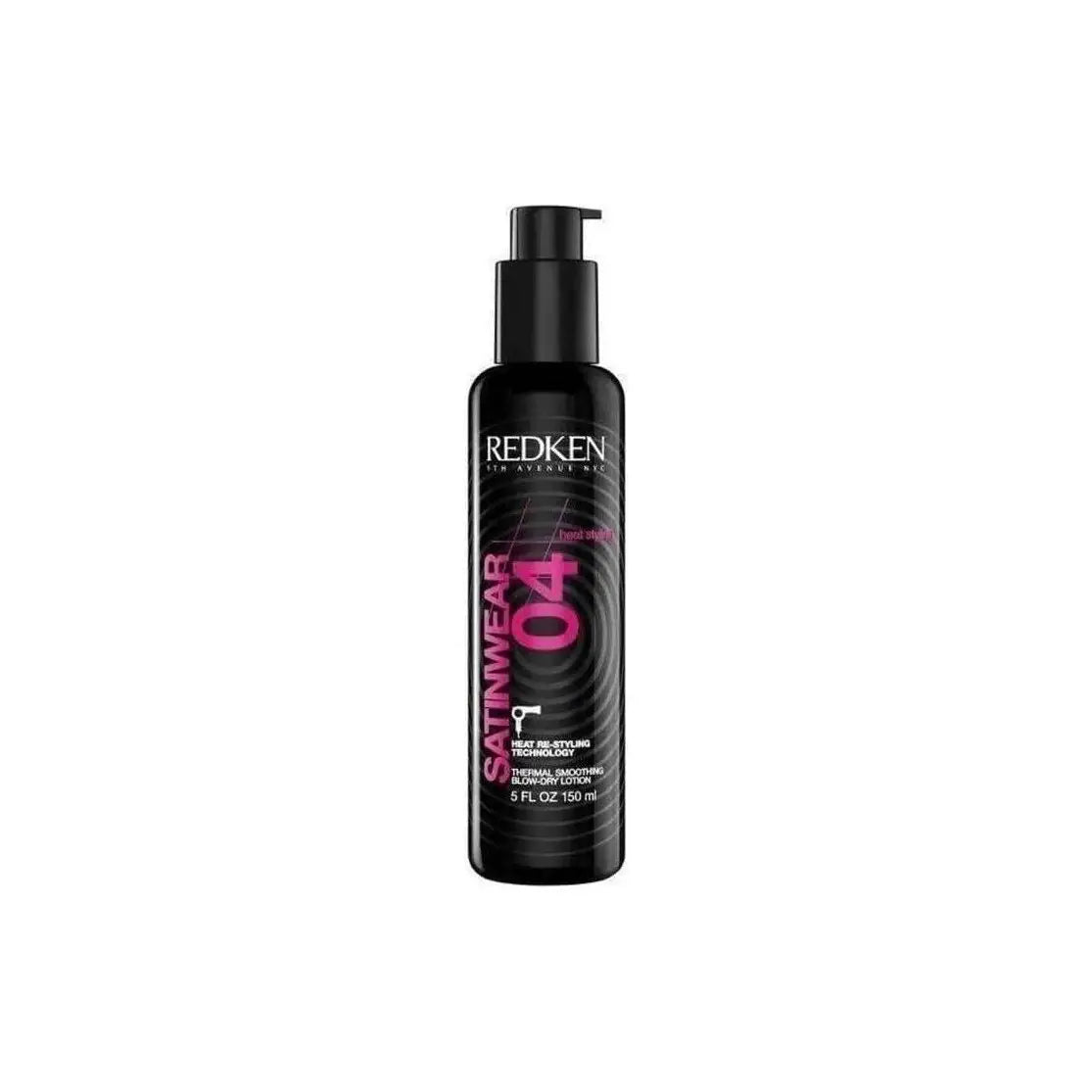 Black bottle of Redken Satinwear 04 - 150ml versatile styling lotion with heat protection