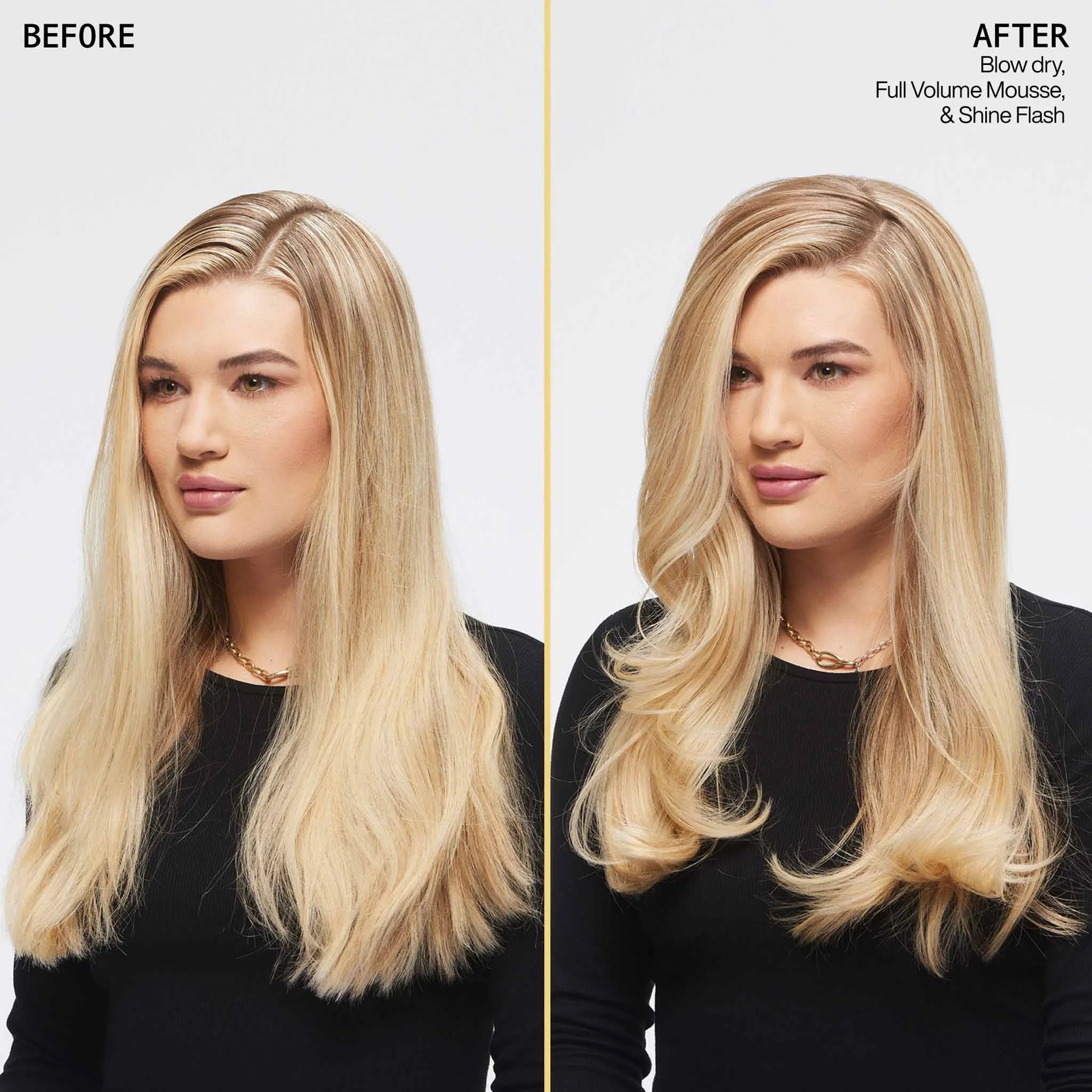 Hair Transformation: Before & After Blow Dry, Volume Mousse, Shine Flash. Stunning Blonde Hair.
