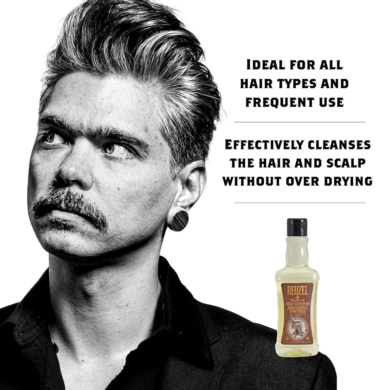 Reuzel Daily Shampoo - Cleanses Hair And Scalp - Ideal For All Hair Types And Frequent Use - Balanced For Excellent Degreasing And Cleansing Without Over Drying - With T4 Tonic Blend