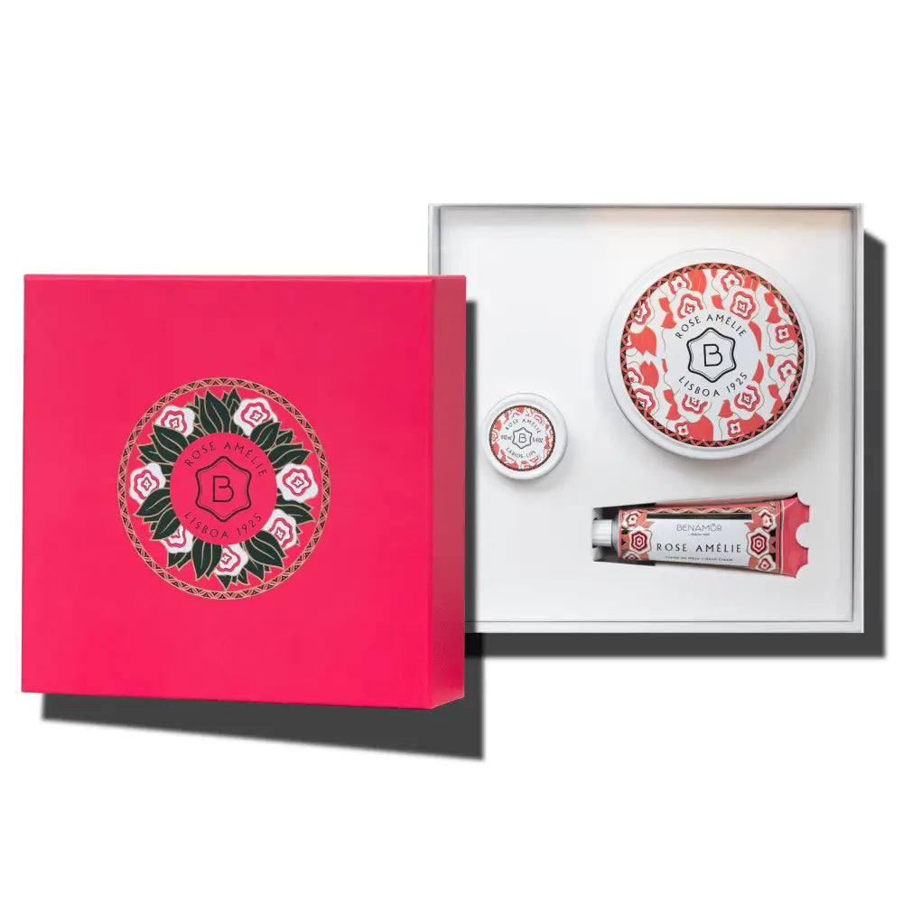 Benamor Rose Amélie Gift Set: Luxurious Body Butter, Lip Balm & Soap. Skincare from Lisboa 1925.