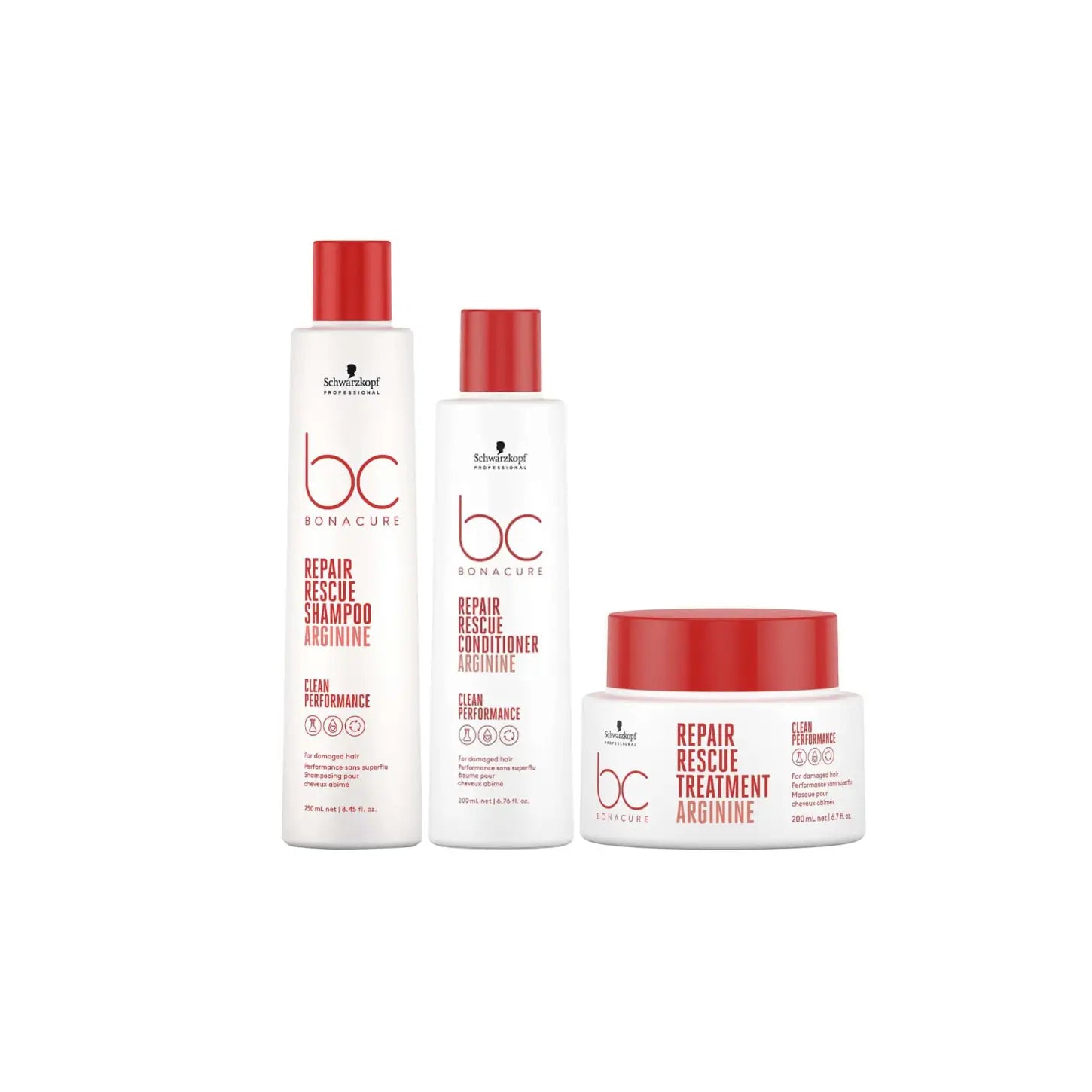 Schwarzkopf BC Repair Rescue Trio Set - Hair Care for Damaged Hair | Shampoo, Conditioner, Treatment
