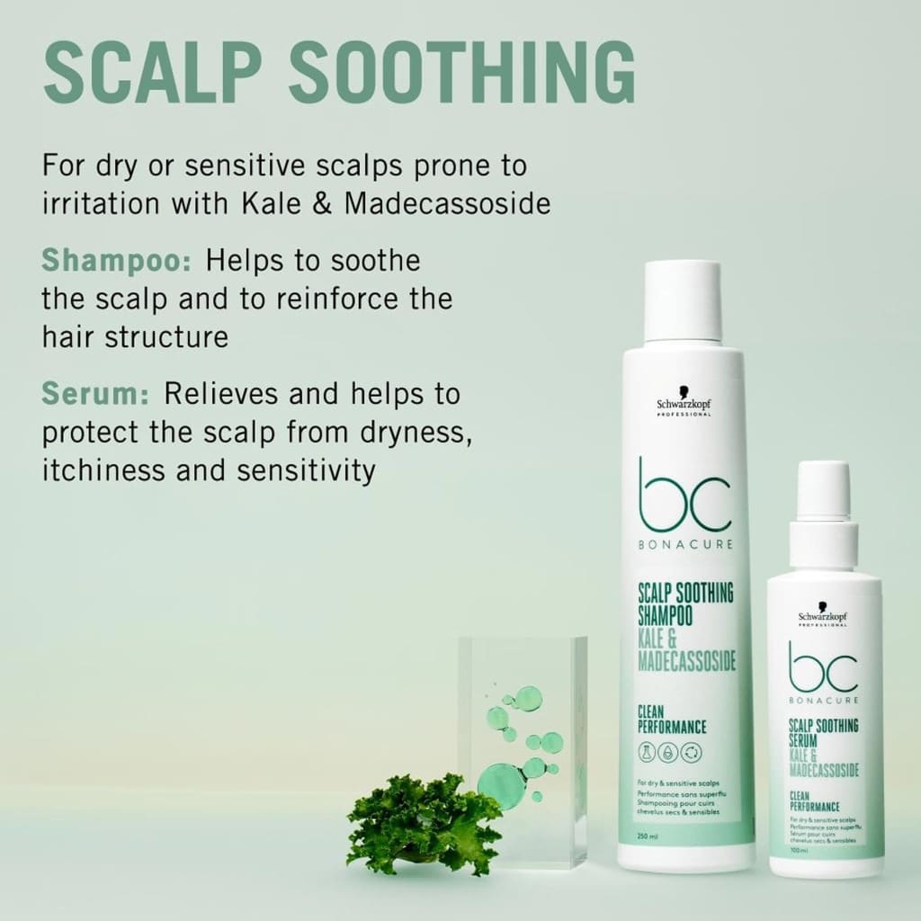 Schwarzkopf Bonacure Scalp Soothing: Shampoo & Serum w/ Kale + Madecassoside for Dry, Sensitive Scalps