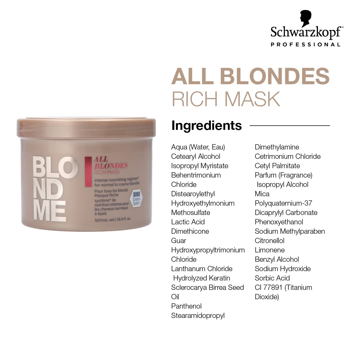 Schwarzkopf Blondme All Blondes Rich Mask: Deep Conditioning Hair Mask for Blonde Hair - Nourishing Treatment, Intensive Care