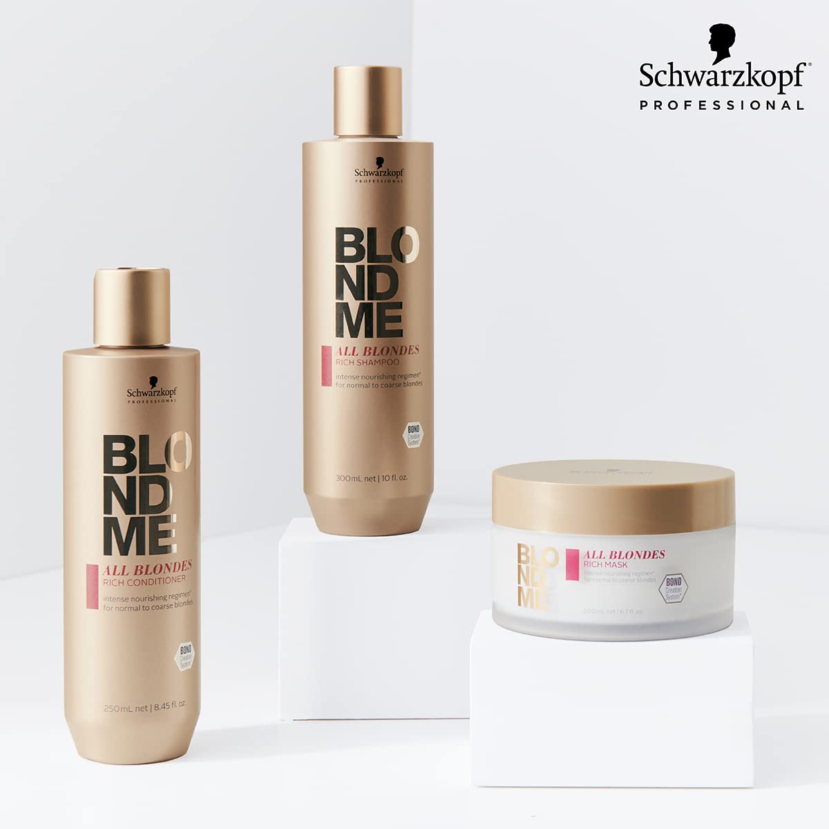 Schwarzkopf Blondme: Blonde Hair Shampoo, Conditioner & Mask Set. Nourishing hair care for vibrant blonde locks.