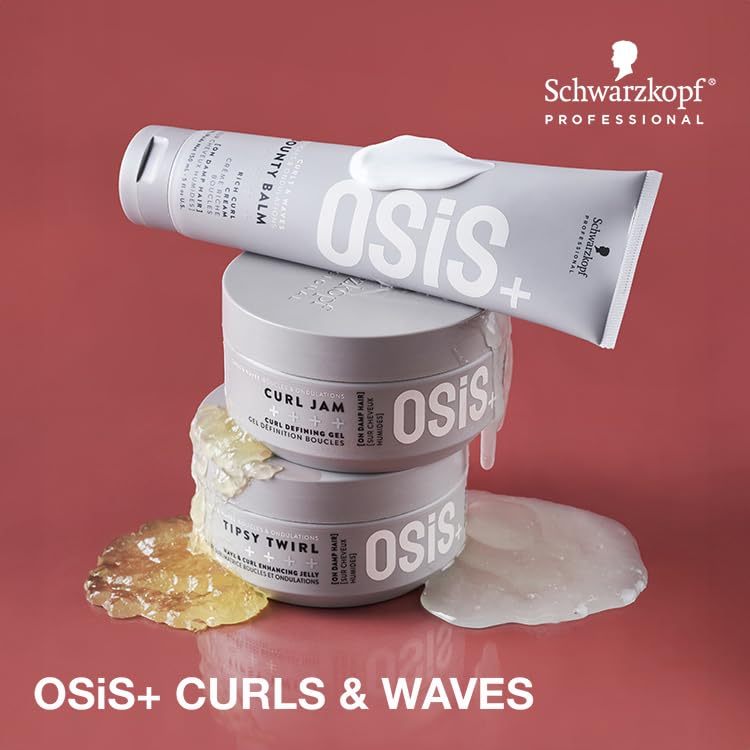 Schwarzkopf Osis+ Curl Products: Bounty Balm, Curl Jam, Tipsy Twirl. Curl Defining Gel, Curl Enhancer, Hair Styling Products.