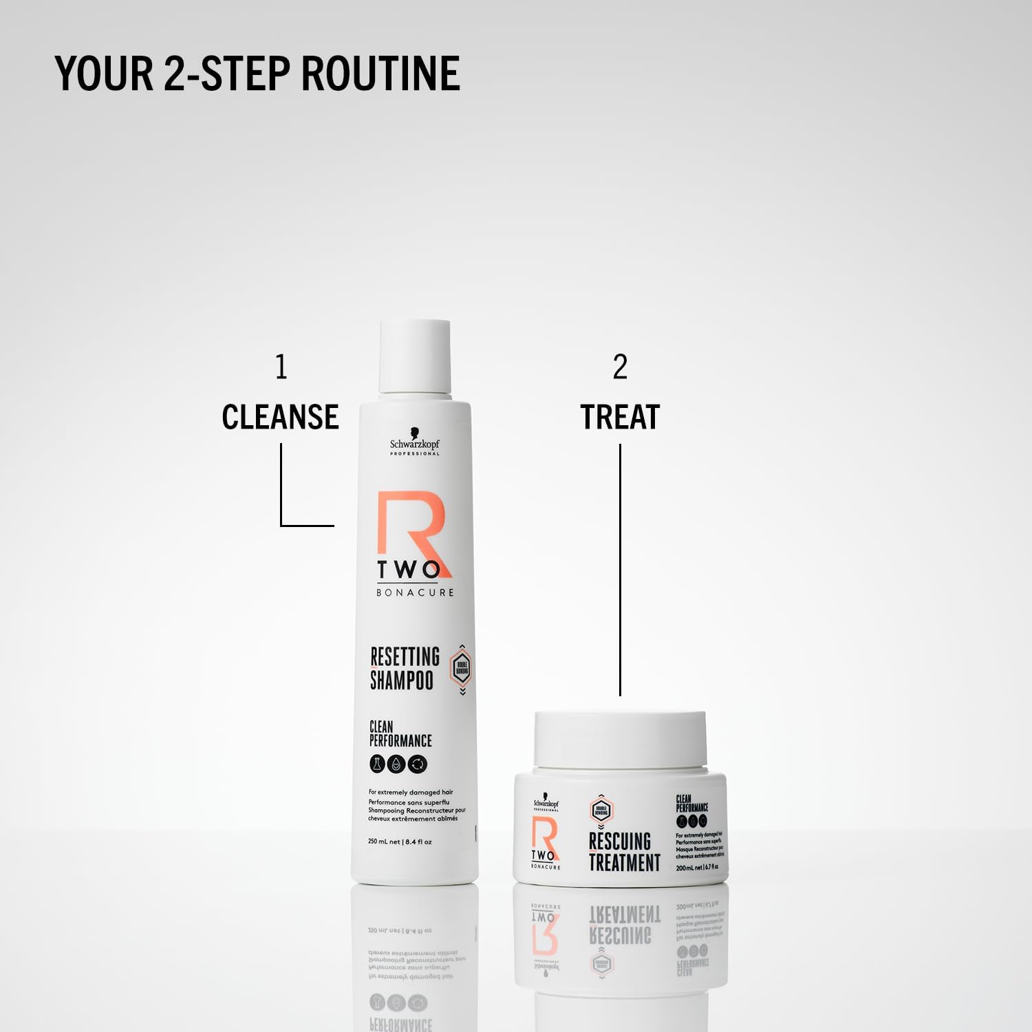 Schwarzkopf R-Two Shampoo: Cleanse & Treat Damaged Hair. Professional Hair Repair. Bonacure Resetting Shampoo