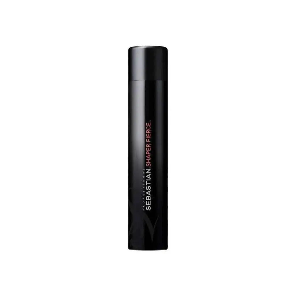 Black cylindrical container labeled ’Sebastian Shaper Fierce’ - Sebastian Professional Shaper