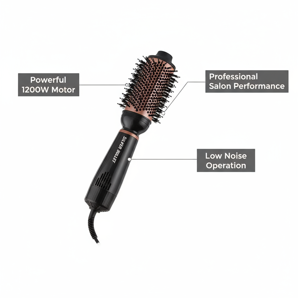 Silver Bullet Bliss Hot Air Brush with powerful 1200W motor and professional salon performance
