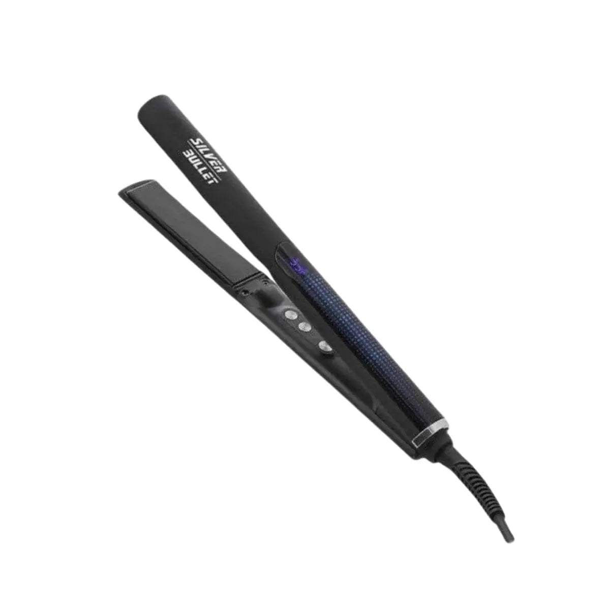 Silver Bullet Glide ceramic straightener in black with digital temperature controls and sleek design