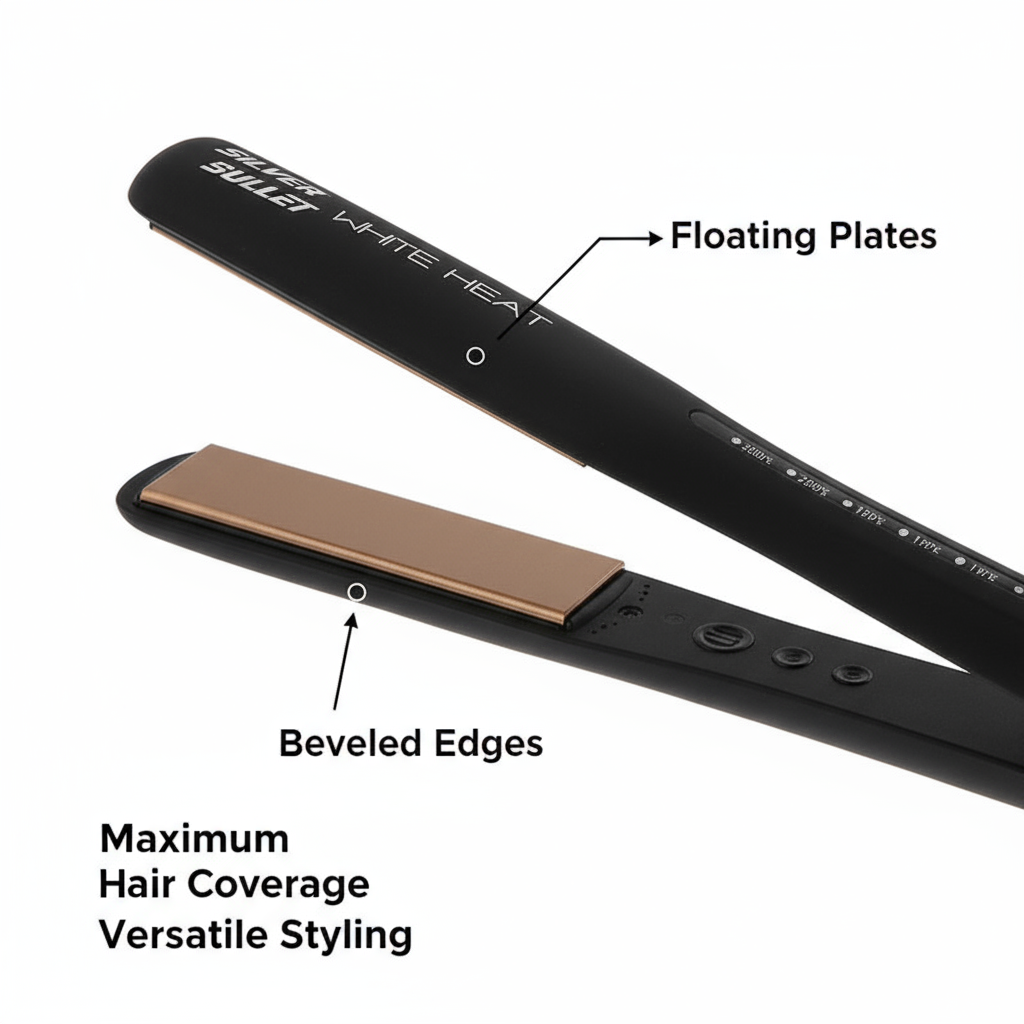 Silver Bullet titanium flatiron gold plate edition hair straightener with floating plates and beveled edges