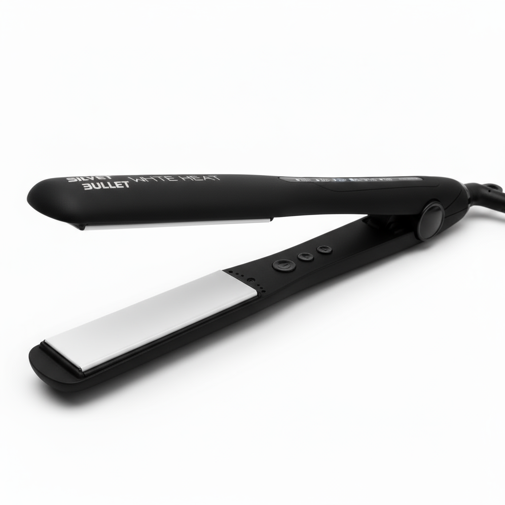 Silver Bullet White Heat hair straightener 25mm in black with sleek ceramic plates